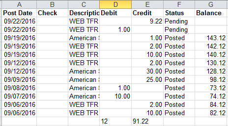 Checking Balance in Excel