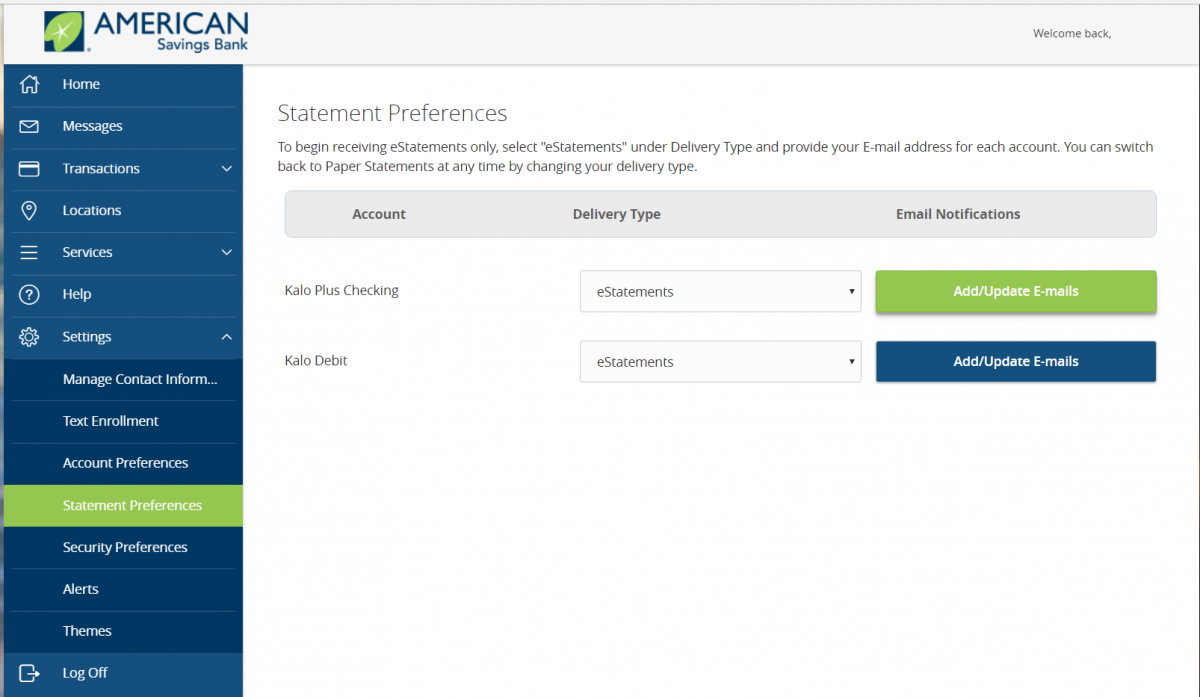 Sign up for eStatements on ASB Hawaii Online Banking