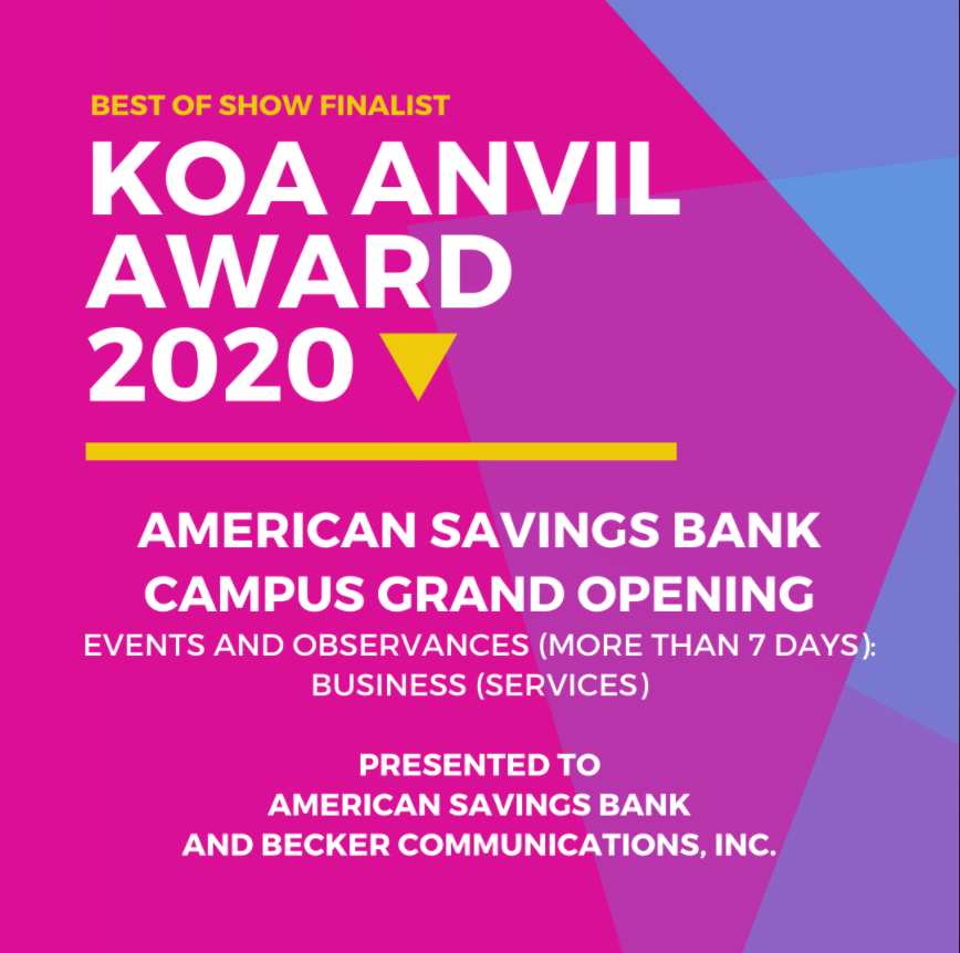 PRSA Hawaii 2020 Koa Anvil Award Image 1