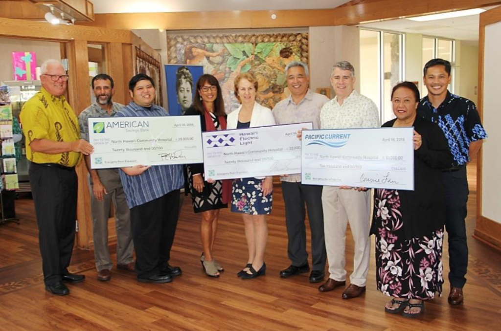 The North Hawai‘i Community Hospital was awarded a grant of $50,000 for its emergency room renovation and expansion project thanks to the generosity of American Savings Bank, Hawai‘i Electric Light and Pacific Current.