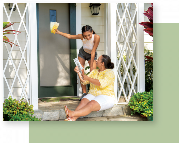 mother and daughter with paint chips