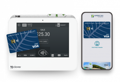 Debit card art with mobile pay and merchant services