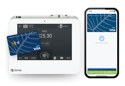 Debit card art with mobile pay and merchant services