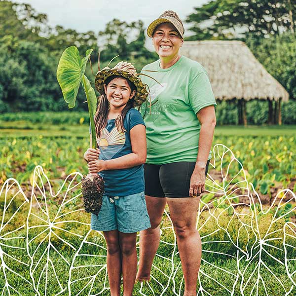 mom and daughter at taro patch