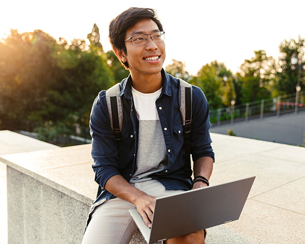 Student using laptop