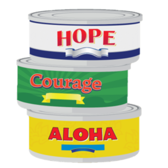 image of cans to represent hope, courage and aloha
