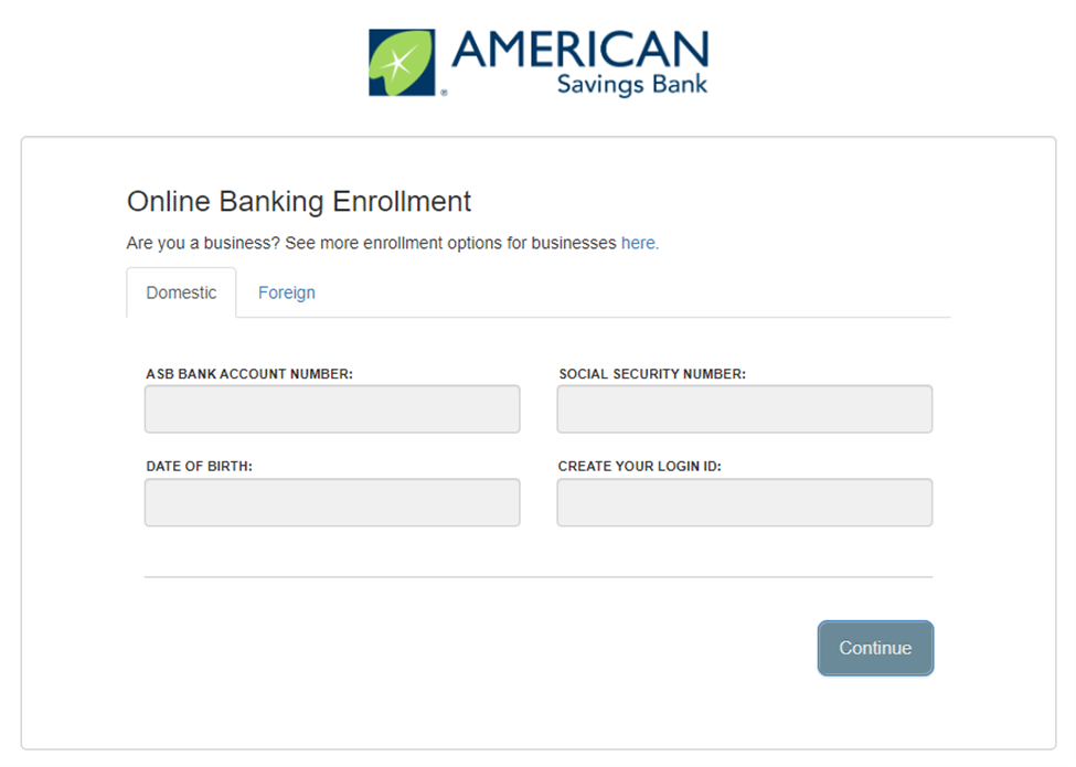 enrollment for ASB eBanking screenshot