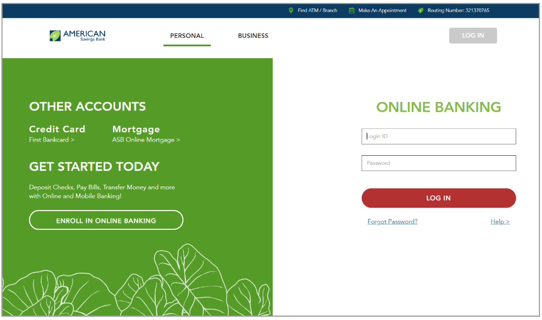 New website online banking screenshot